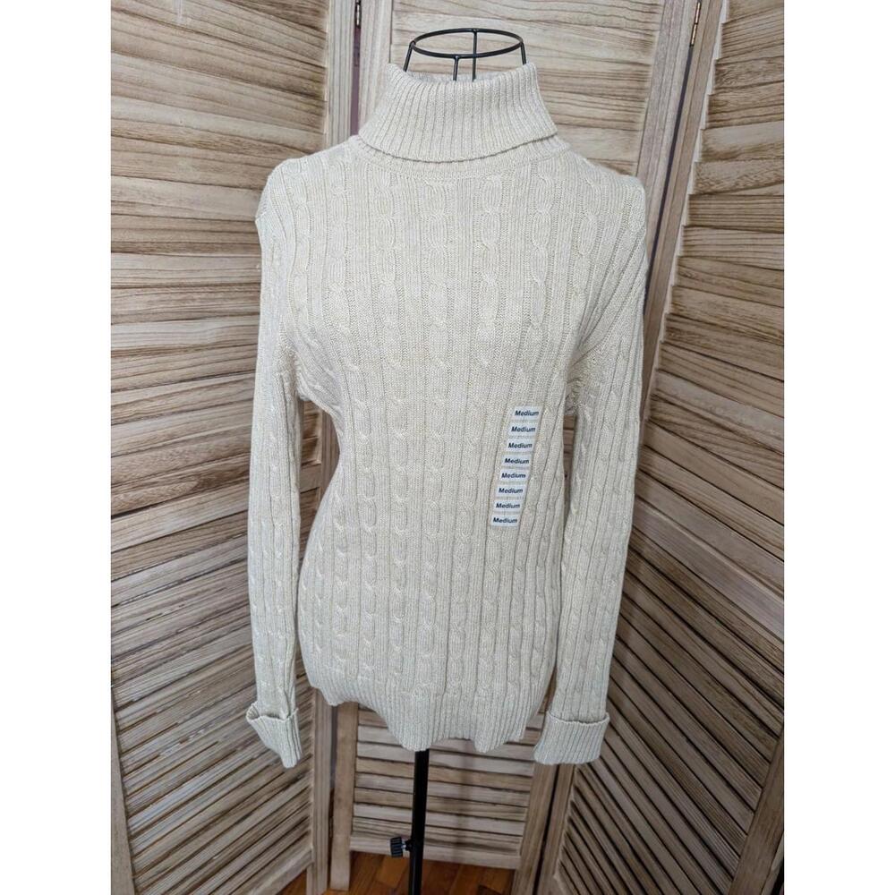 Charter Club Sweater Shirt Top Blouse Pullover Turtleneck Women's M Beige‎